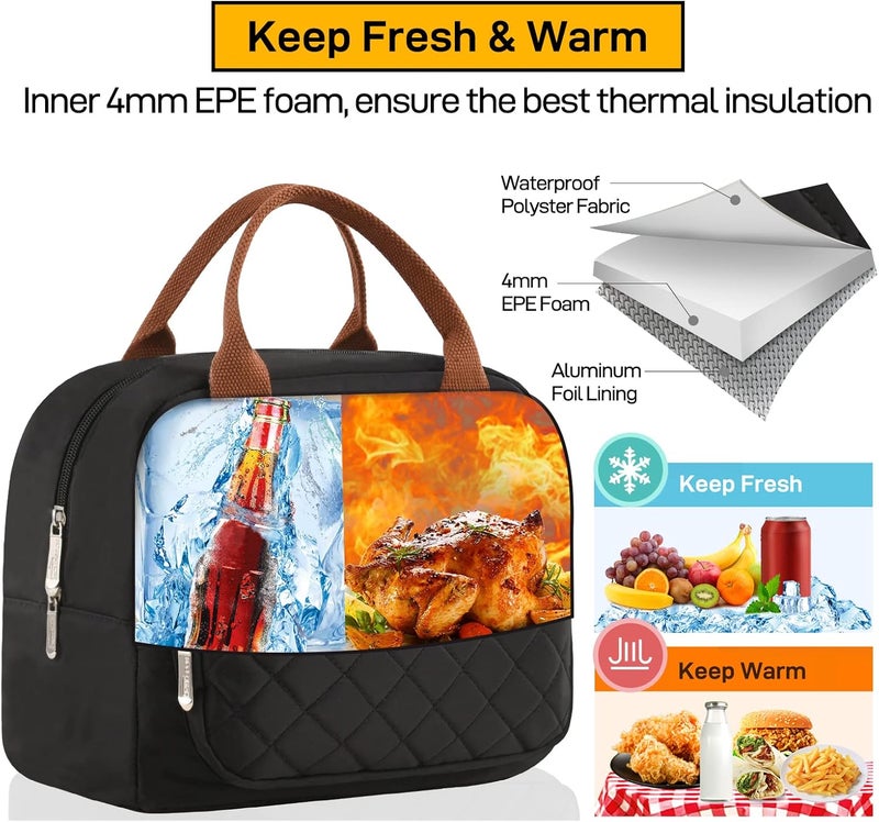 Buringer HOMESPON Lunch Bag for Woman Man Adults with Front Pocket Insulated Lunch Tote Lunch Box Container for Work Picnic or Travel（Black） - Image 5